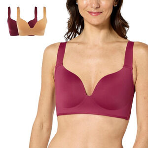Rhonda Shear 2-pack "Curvology" Bra w/ Adjustable Straps Deep Wine/Suntan -